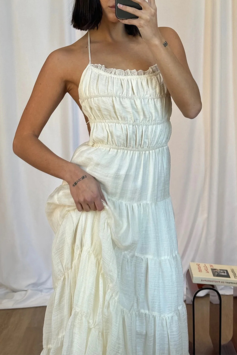 Robes-jupes sexy dos nu, à bretelles froncées, décolleté en U.