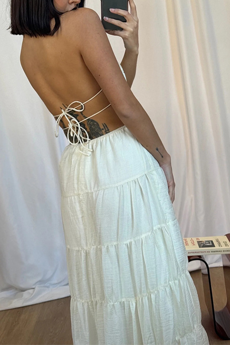 Robes-jupes sexy dos nu, à bretelles froncées, décolleté en U.