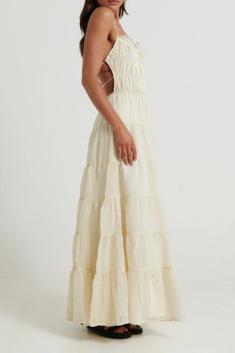 Robes-jupes sexy dos nu, à bretelles froncées, décolleté en U.