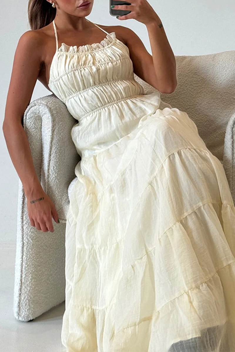 Robes-jupes sexy dos nu, à bretelles froncées, décolleté en U.