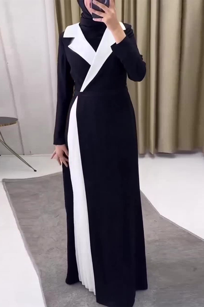 Sexy Schnürkleid mit Kontrast-V-Ausschnitt und langen Ärmeln