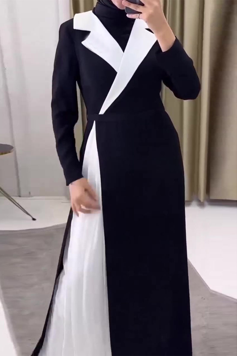 Sexy Schnürkleid mit Kontrast-V-Ausschnitt und langen Ärmeln