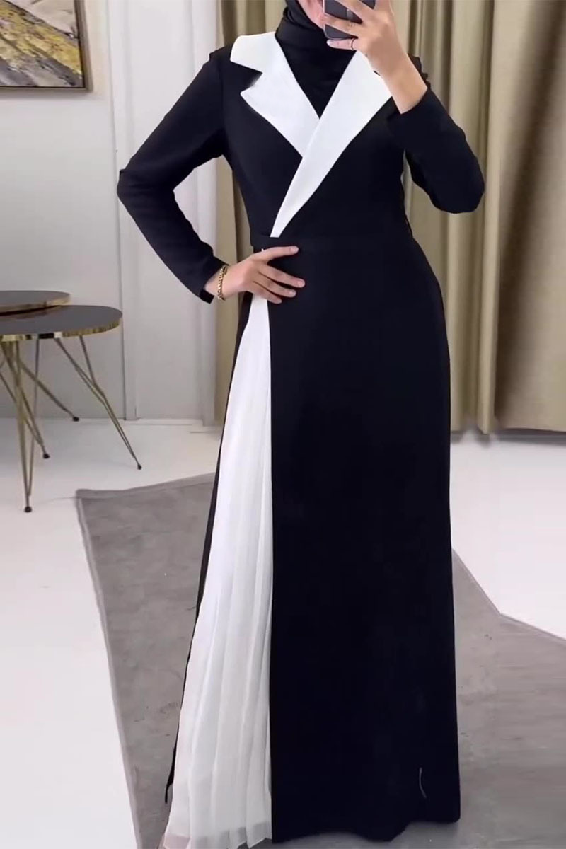 Sexy Schnürkleid mit Kontrast-V-Ausschnitt und langen Ärmeln