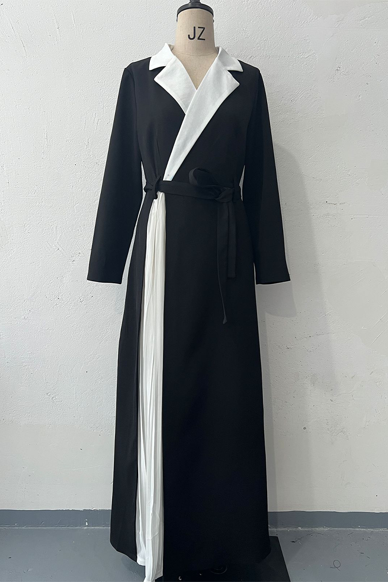 Sexy Schnürkleid mit Kontrast-V-Ausschnitt und langen Ärmeln