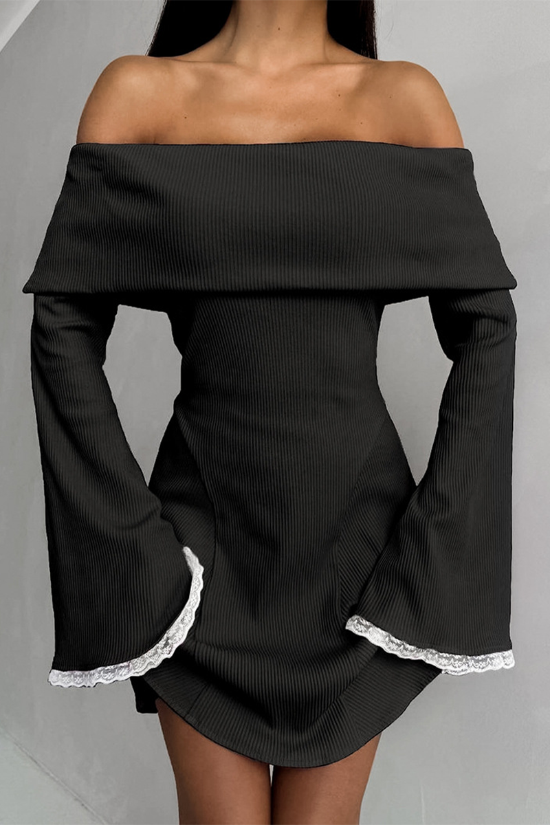 Sexy Spitzen-Patchwork-Kleider mit Aussparungen an Schulter und Taille