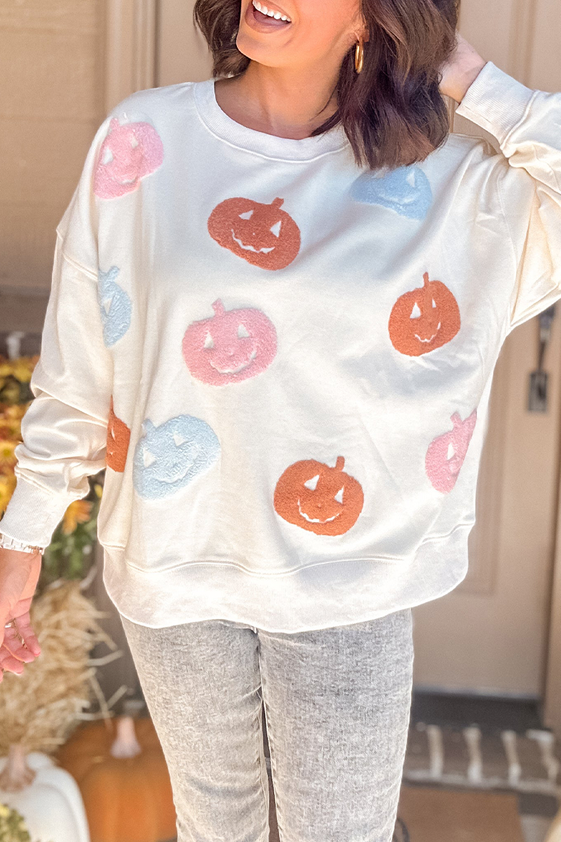 Sweats décontractés à col rond motif champ de citrouilles