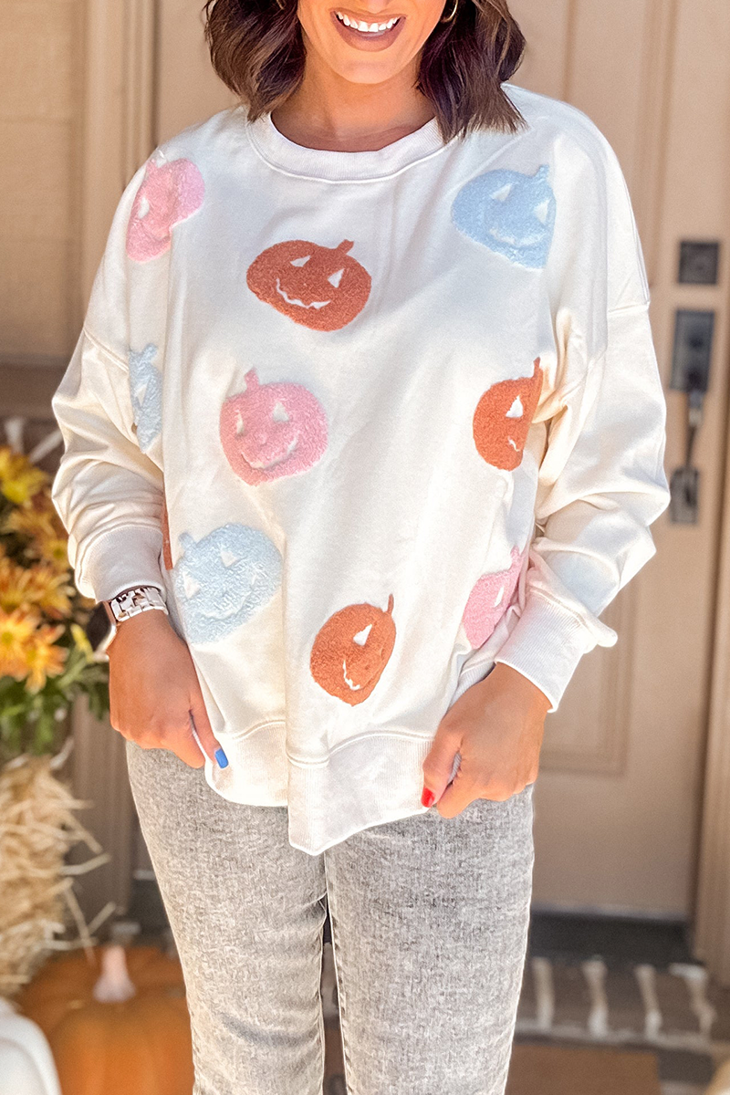 Sweats décontractés à col rond motif champ de citrouilles