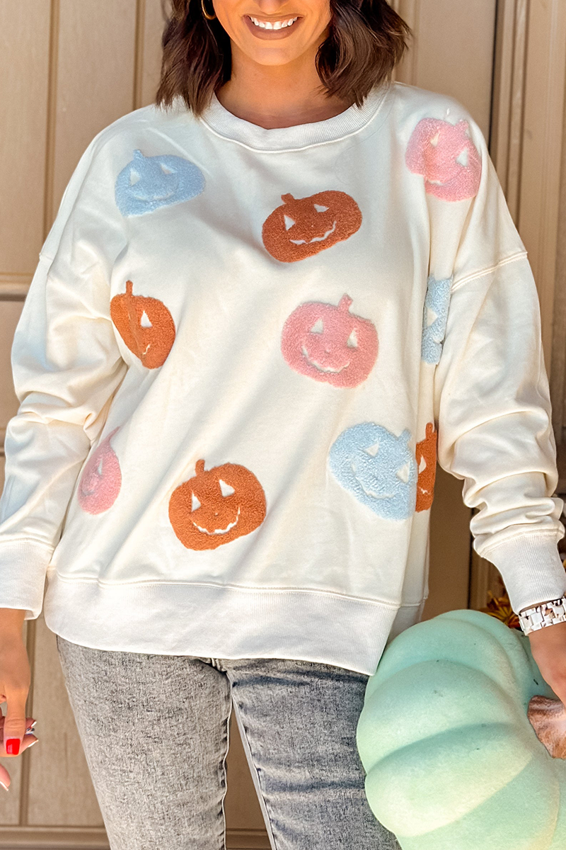 Sweats décontractés à col rond motif champ de citrouilles