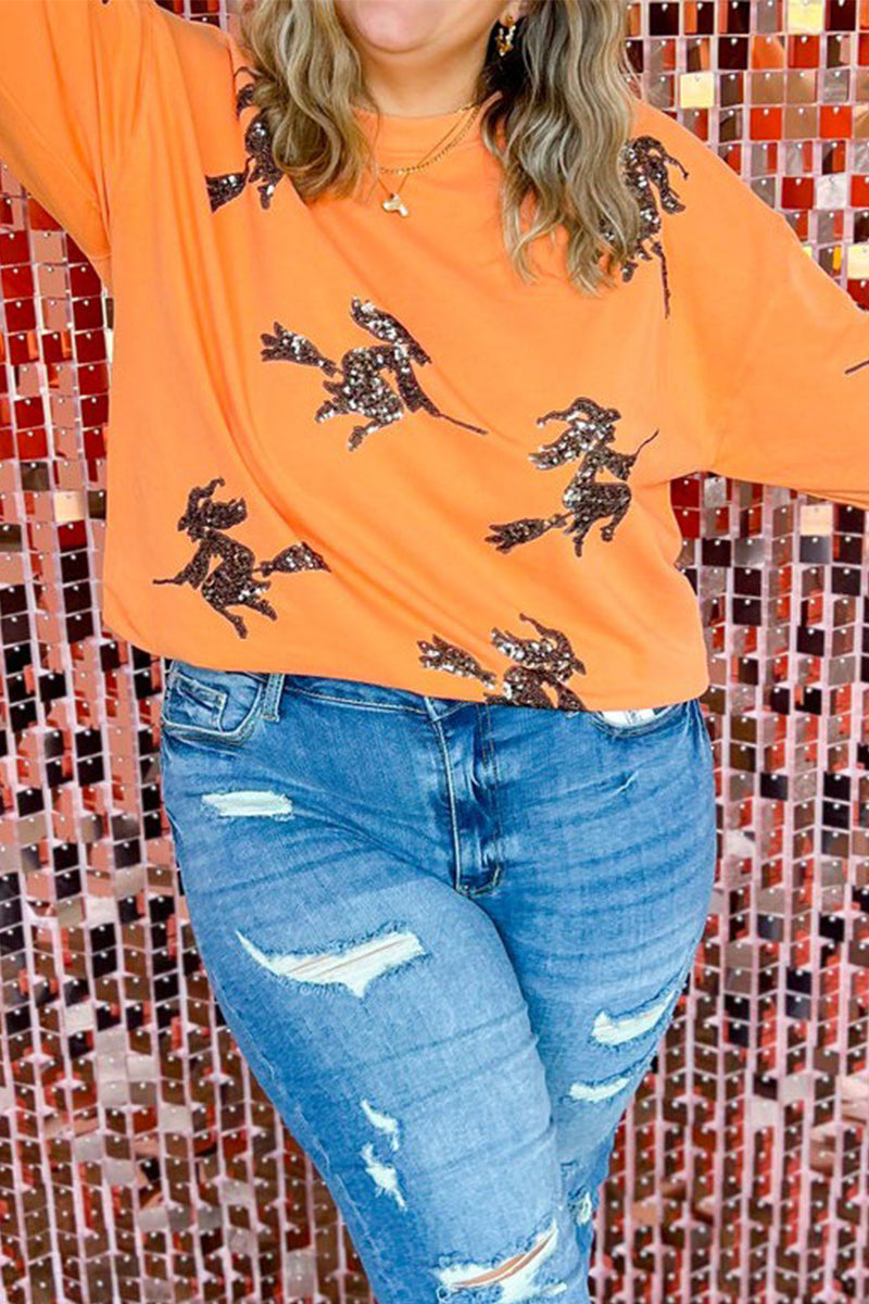 Sweats décontractés à col rond brodés de paillettes et de motifs