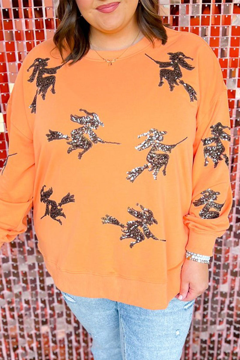 Sweats décontractés à col rond brodés de paillettes et de motifs