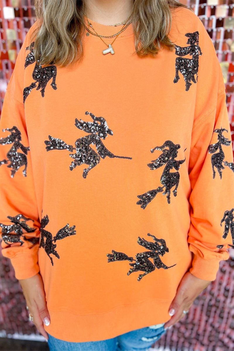 Sweats décontractés à col rond brodés de paillettes et de motifs