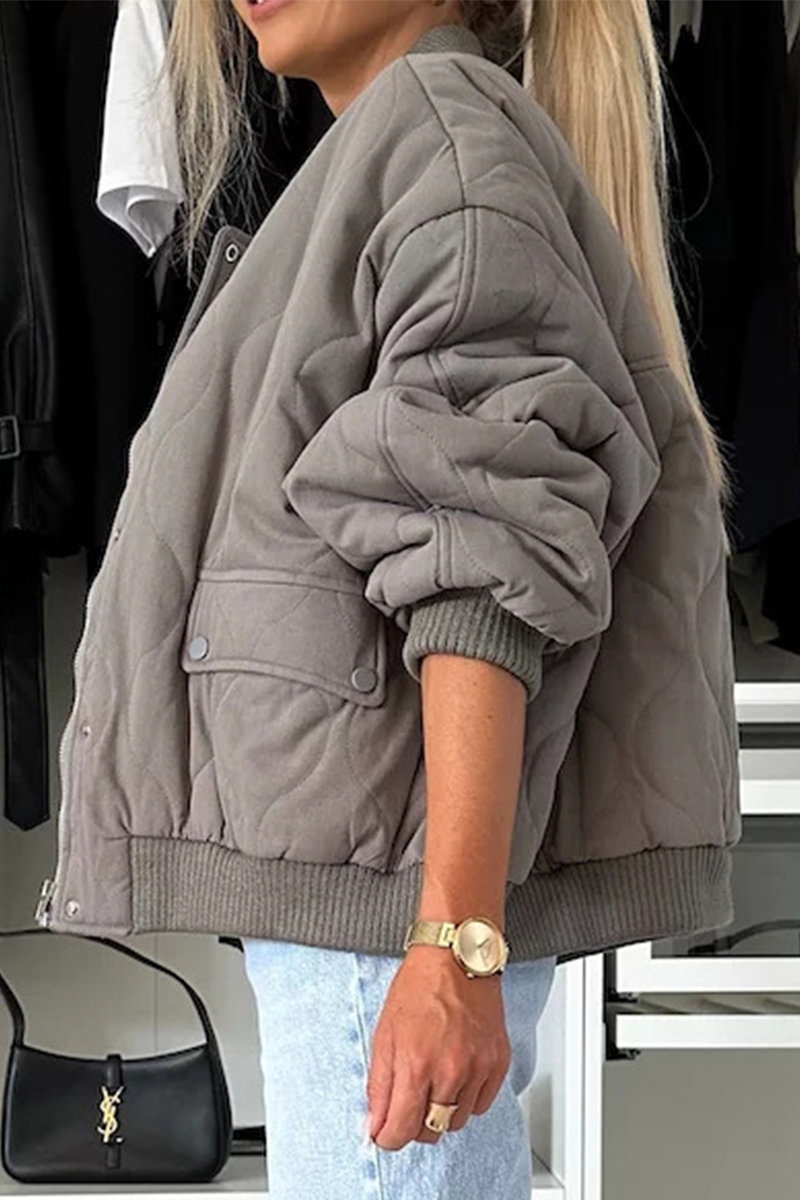 Vêtements d'extérieur décontractés à col rond avec boutons et poches (3 couleurs)