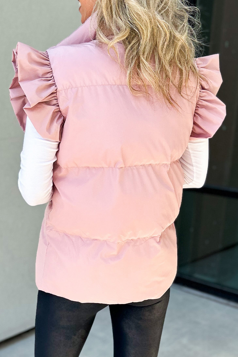 Gilets sans manches à col mandarin, boutons de poche et volants (3 couleurs)