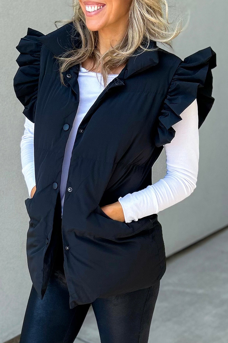 Gilets sans manches à col mandarin, boutons de poche et volants (3 couleurs)