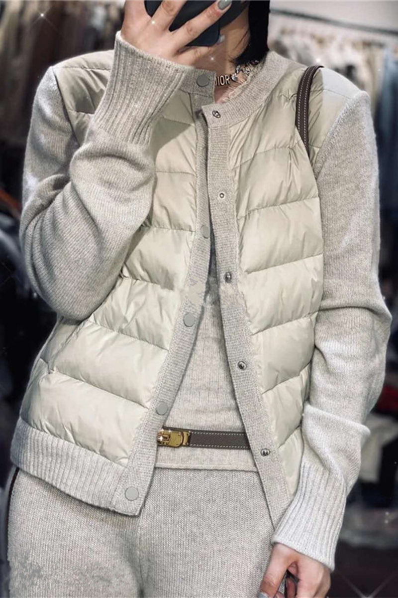 Vêtements d'extérieur décontractés en coton à col rond et à boutons.