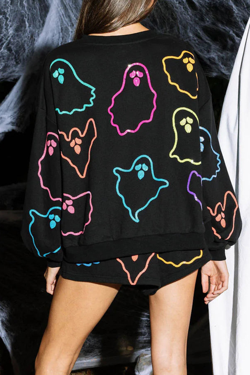 Ensemble deux pièces décontracté, manches longues, col rond, avec poches fantômes et empiècements contrastés, pour tous les jours.