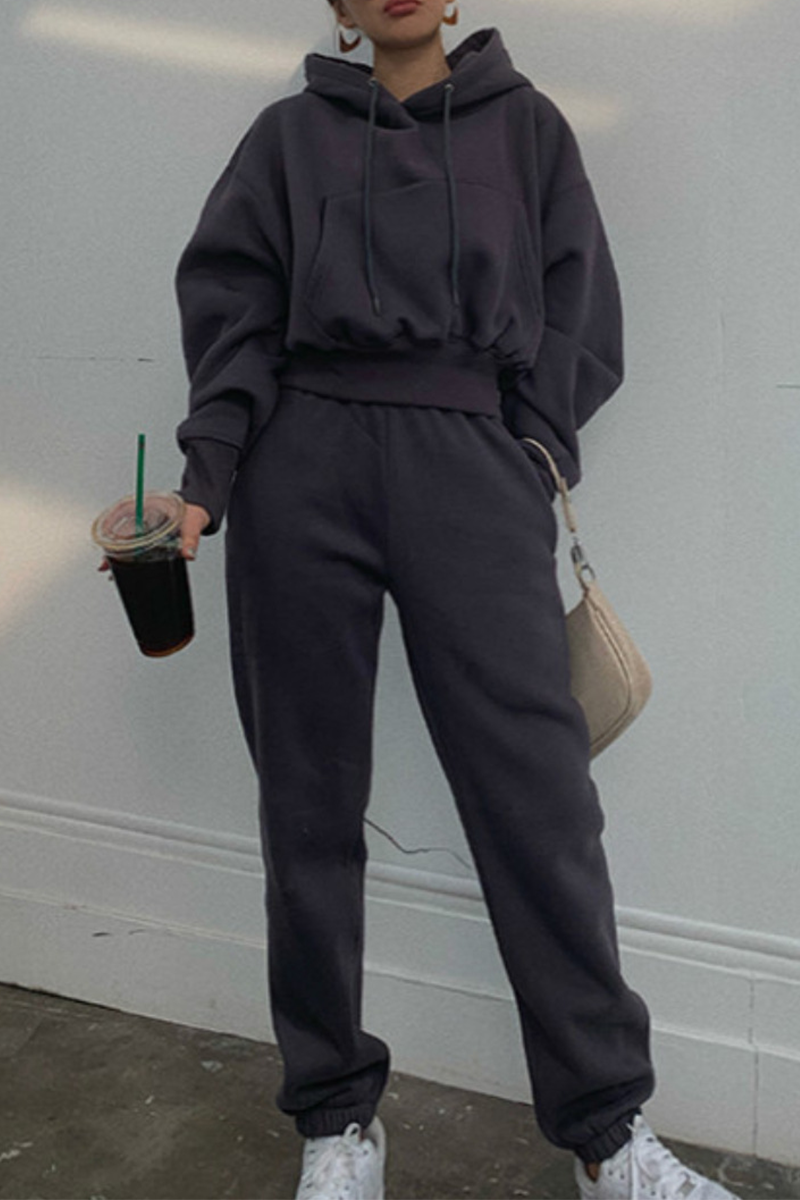 Ensemble deux pièces décontracté à capuche et poches avec cordon de serrage (5 couleurs)