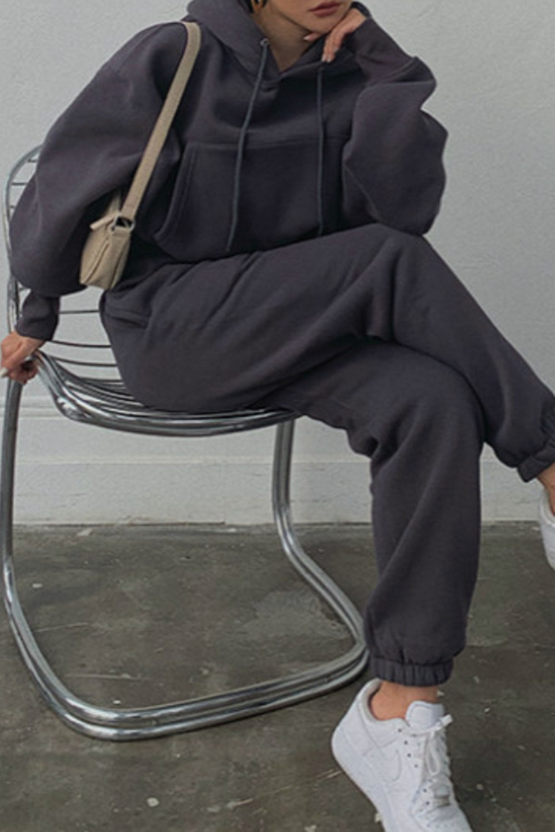 Ensemble deux pièces décontracté à capuche et poches avec cordon de serrage (5 couleurs)