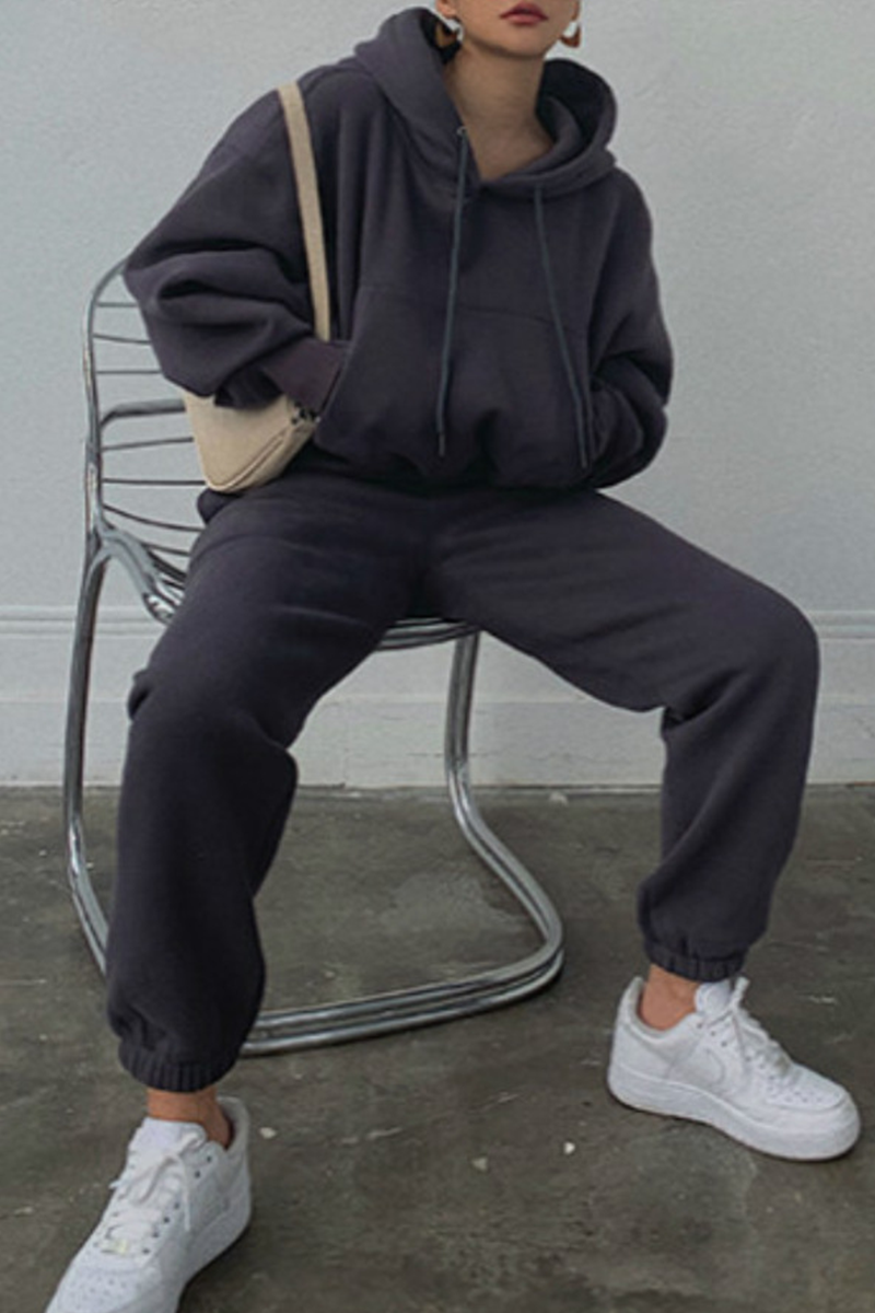 Ensemble deux pièces décontracté à capuche et poches avec cordon de serrage (5 couleurs)