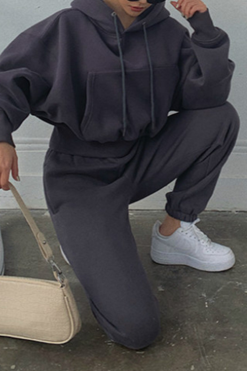 Ensemble deux pièces décontracté à capuche et poches avec cordon de serrage (5 couleurs)