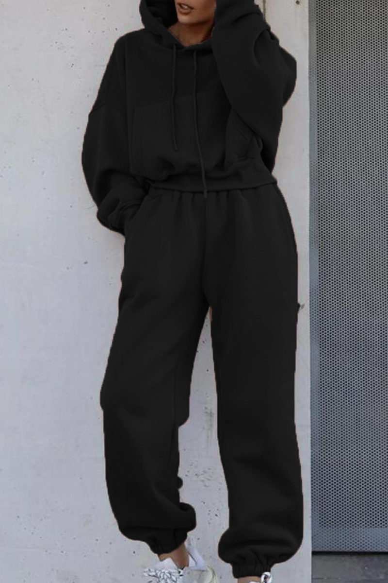 Ensemble deux pièces décontracté à capuche et poches avec cordon de serrage (5 couleurs)