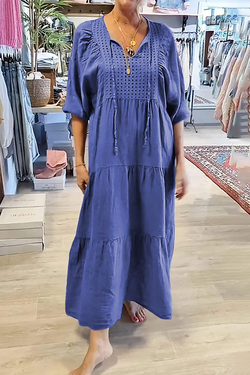 Robes décontractées à lacets, col en V, style A-line (8 couleurs)