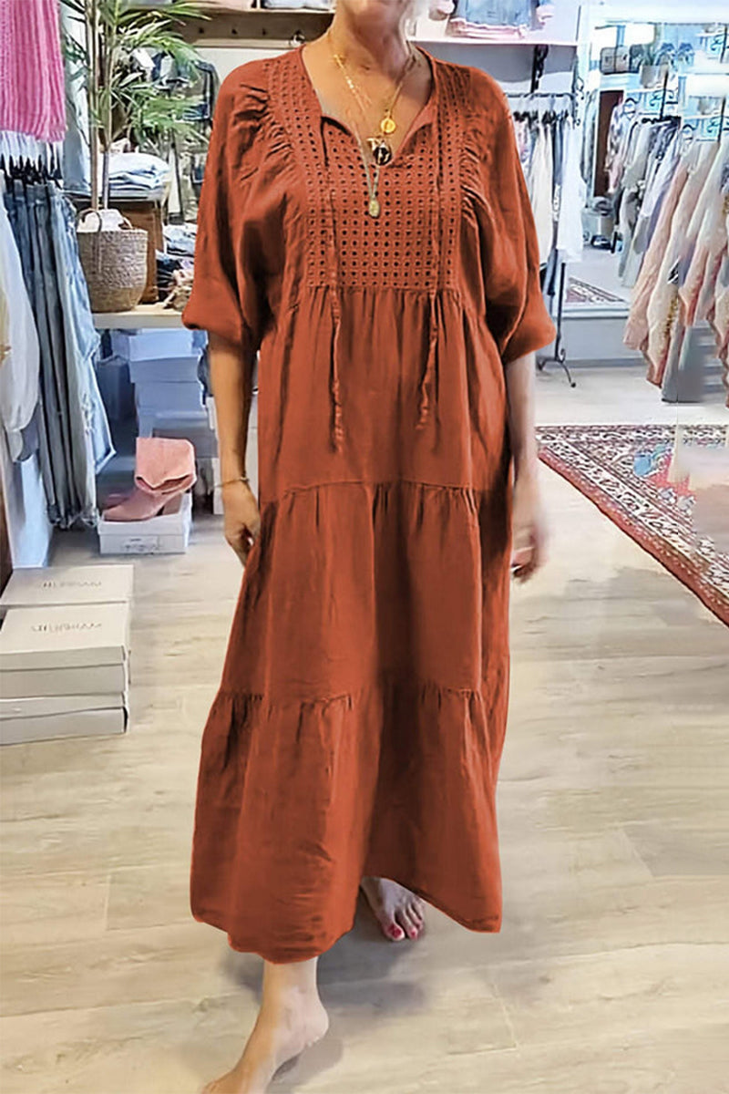 Robes décontractées à lacets, col en V, style A-line (8 couleurs)