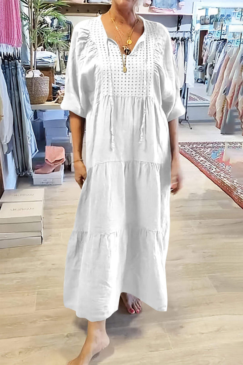 Robes décontractées à lacets, col en V, style A-line (8 couleurs)