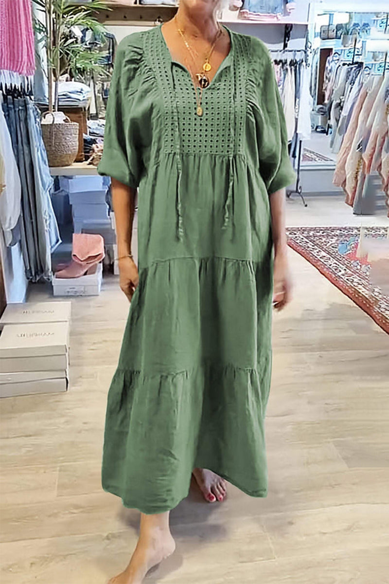 Robes décontractées à lacets, col en V, style A-line (8 couleurs)