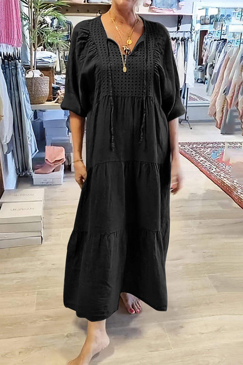 Robes décontractées à lacets, col en V, style A-line (8 couleurs)