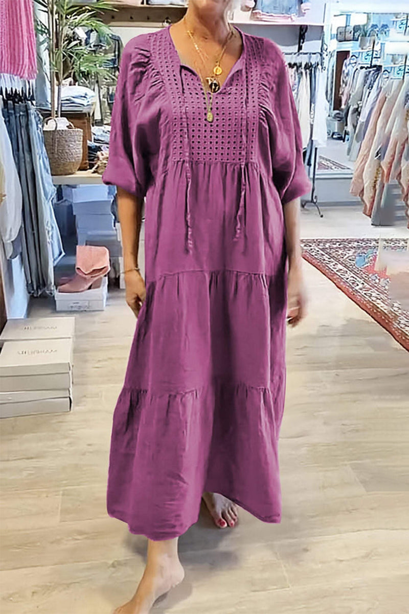 Robes décontractées à lacets, col en V, style A-line (8 couleurs)