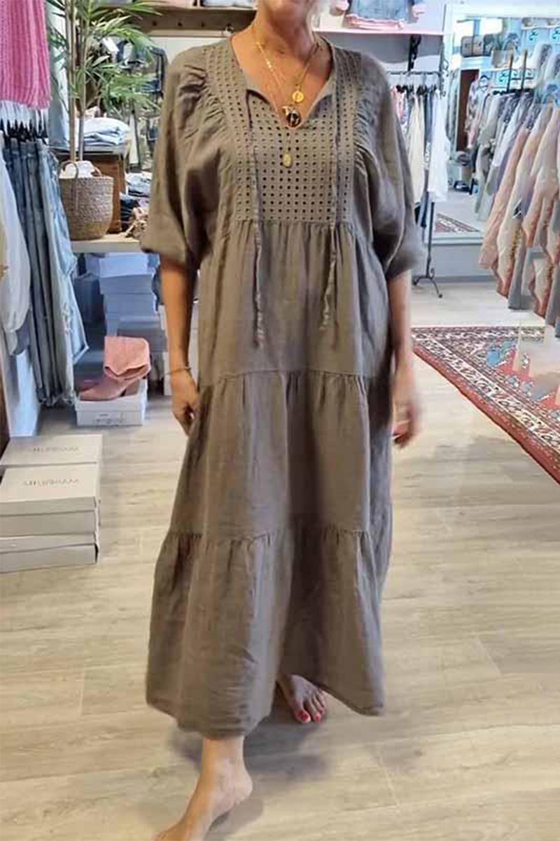 Robes décontractées à lacets, col en V, style A-line (8 couleurs)