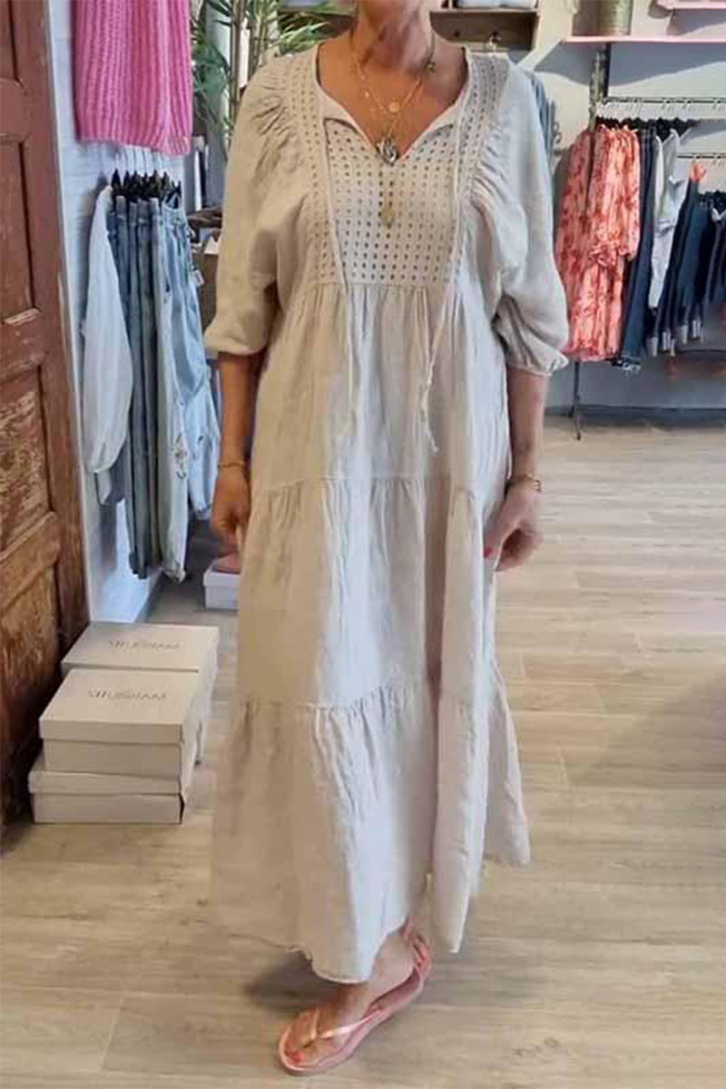 Robes décontractées à lacets, col en V, style A-line (8 couleurs)