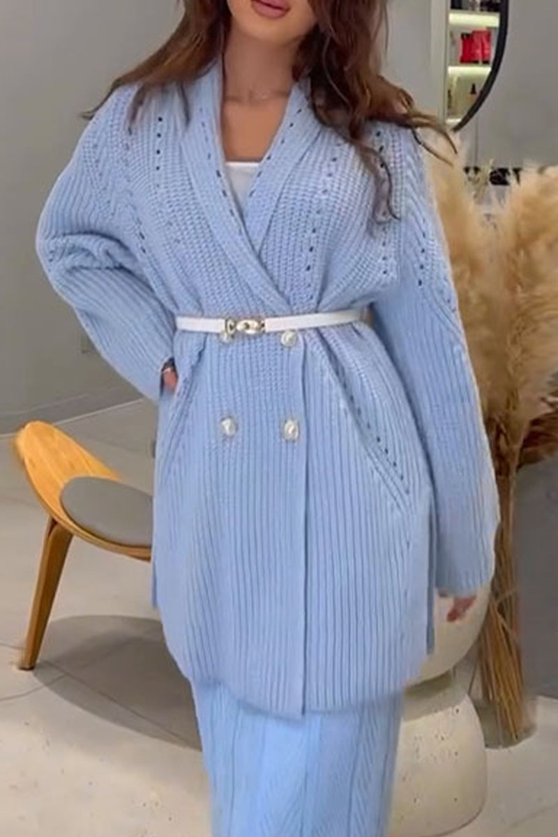 Vêtements d'extérieur décontractés à col châle et ceinture (3 couleurs)