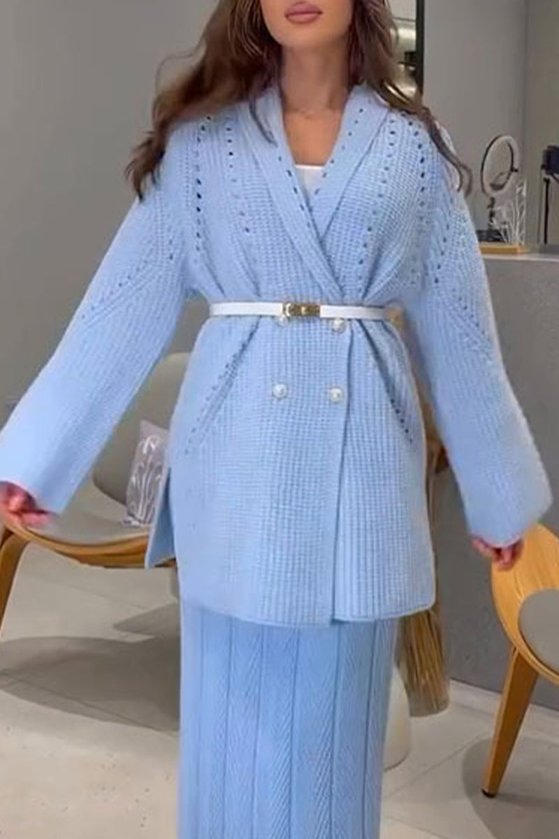 Vêtements d'extérieur décontractés à col châle et ceinture (3 couleurs)