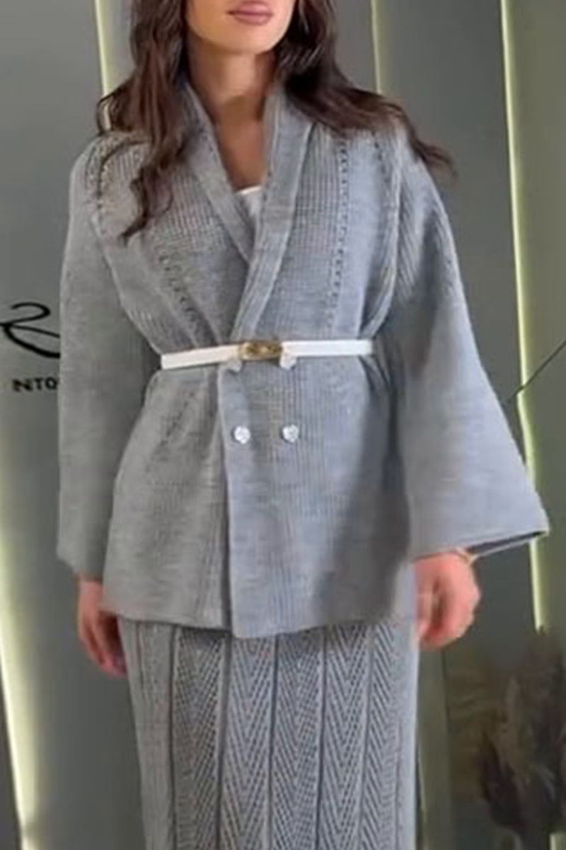 Vêtements d'extérieur décontractés à col châle et ceinture (3 couleurs)