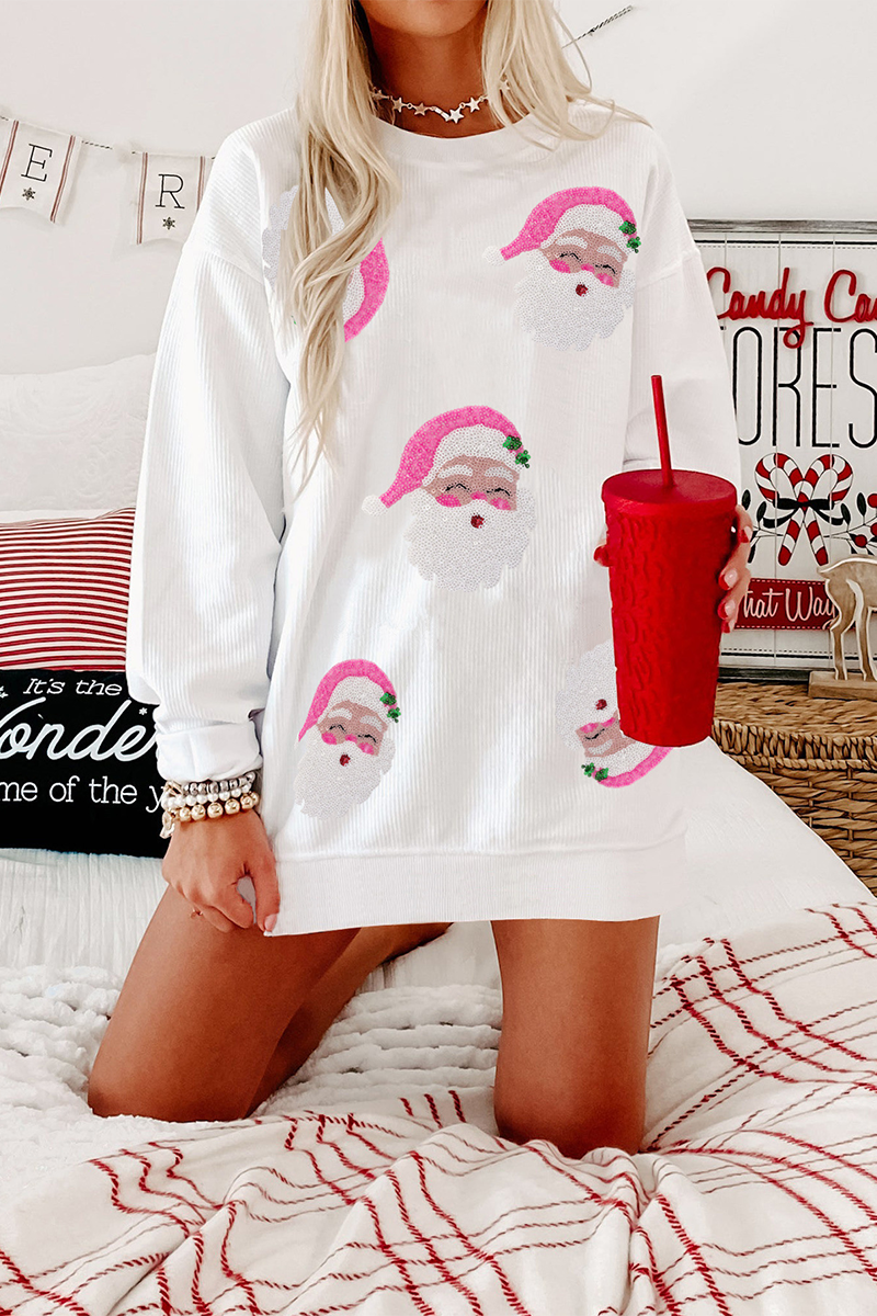 Sweats décontractés à paillettes et col rond représentant le Père Noël