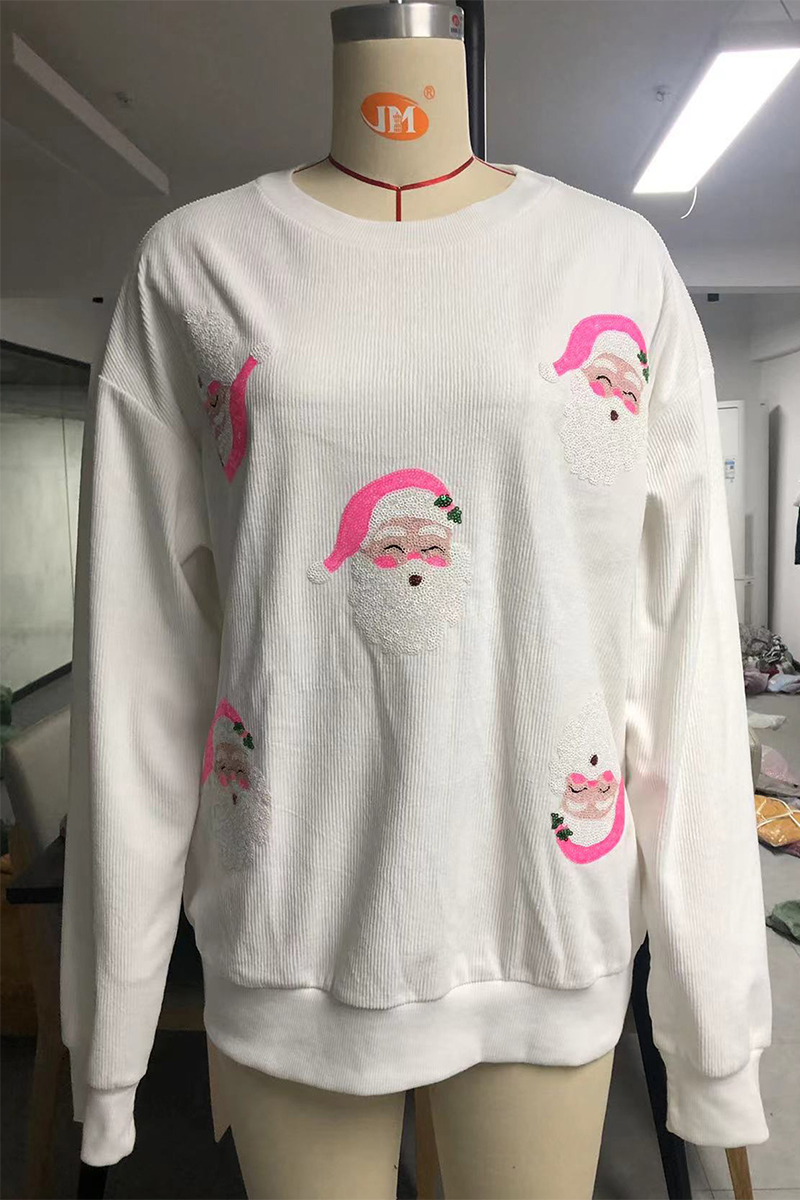 Sweats décontractés à paillettes et col rond représentant le Père Noël