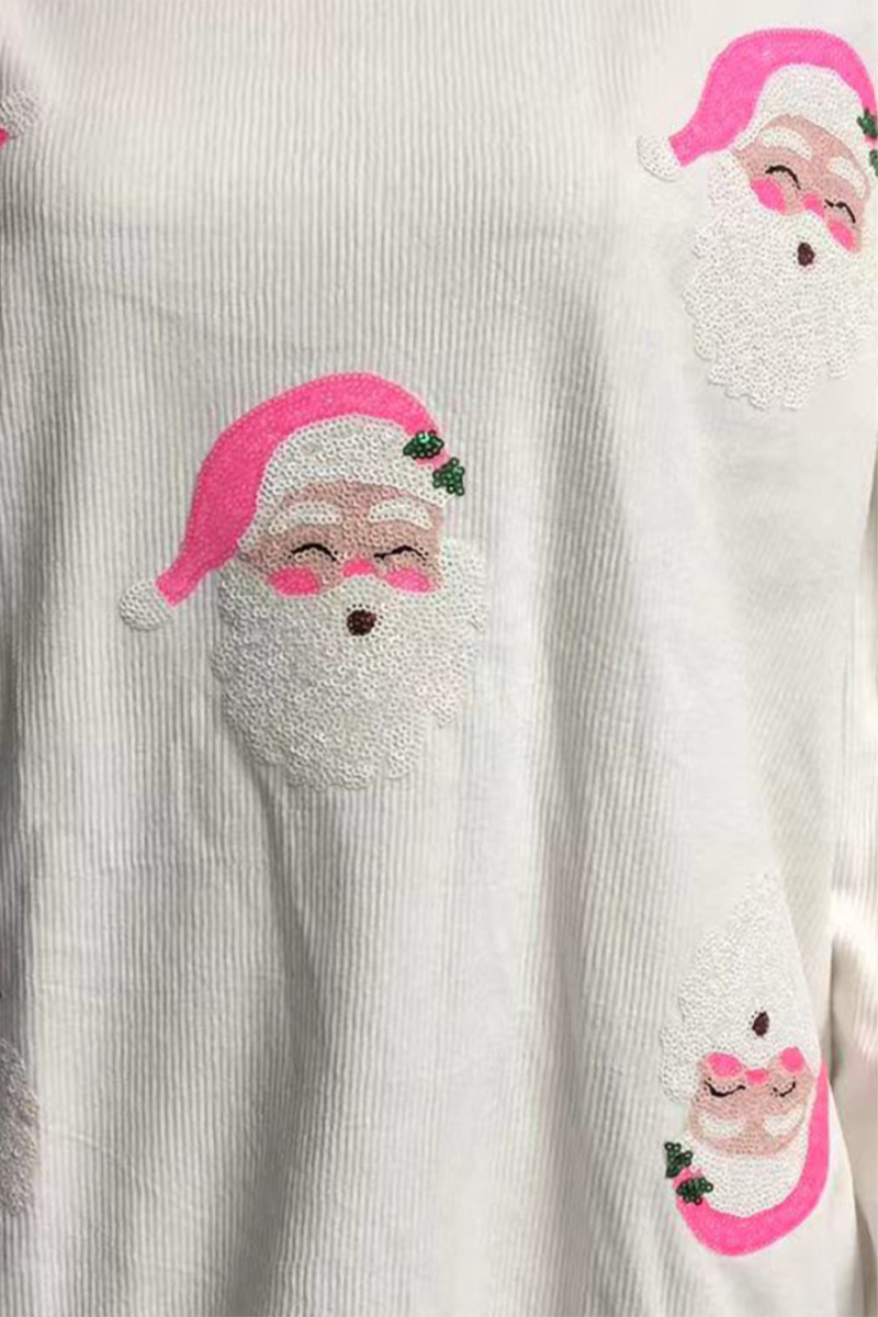 Sweats décontractés à paillettes et col rond représentant le Père Noël