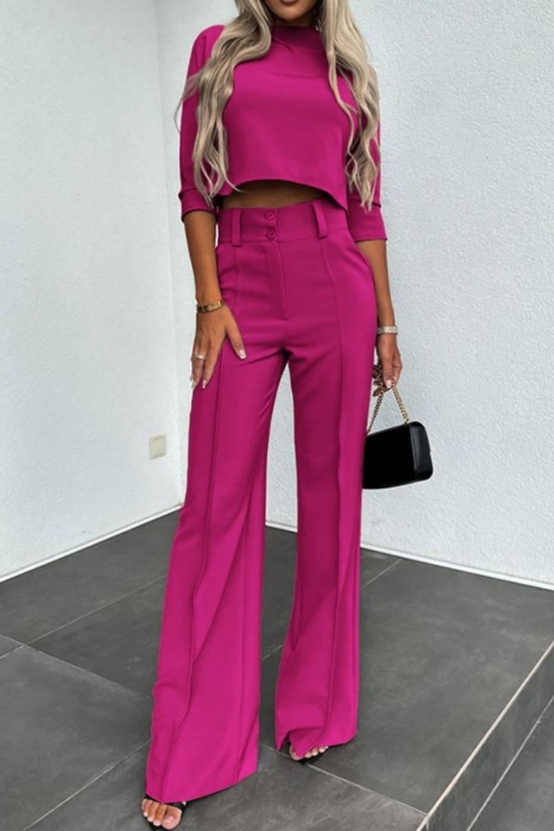 Ensemble deux pièces décontracté et basique : demi-col montant et manches trois quarts (6 couleurs)