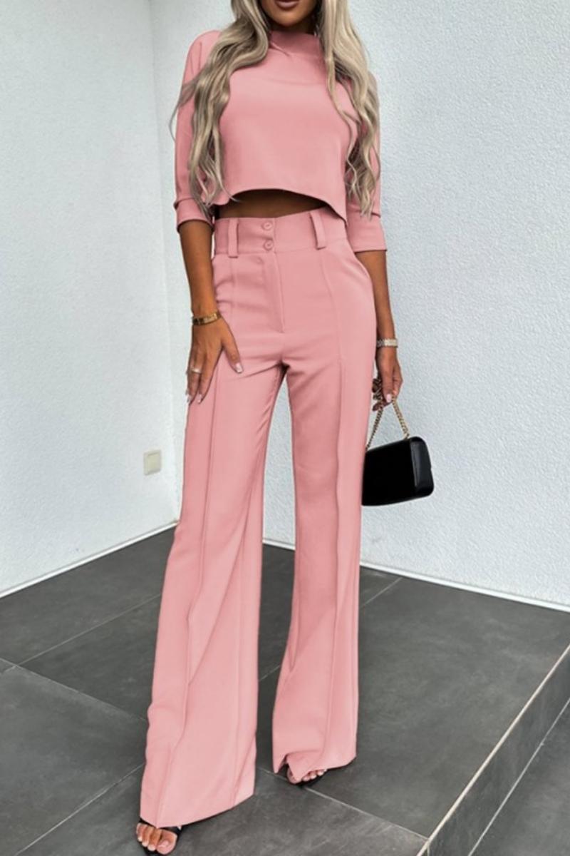 Ensemble deux pièces décontracté et basique : demi-col montant et manches trois quarts (6 couleurs)