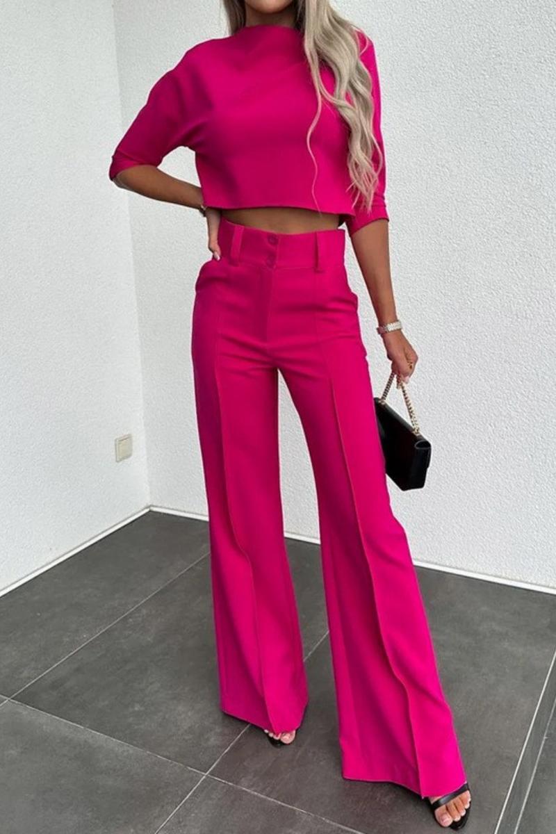 Ensemble deux pièces décontracté et basique : demi-col montant et manches trois quarts (6 couleurs)