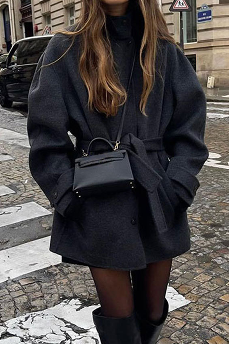 Vêtements d'extérieur décontractés, couleur unie, à lacets, à boutons, col mandarin large.