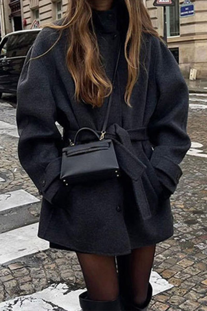 Vêtements d'extérieur décontractés, couleur unie, à lacets, à boutons, col mandarin large.