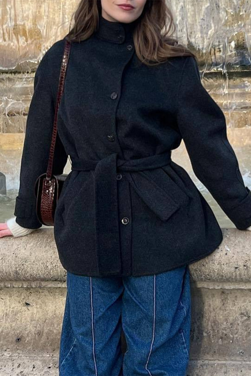 Vêtements d'extérieur décontractés, couleur unie, à lacets, à boutons, col mandarin large.