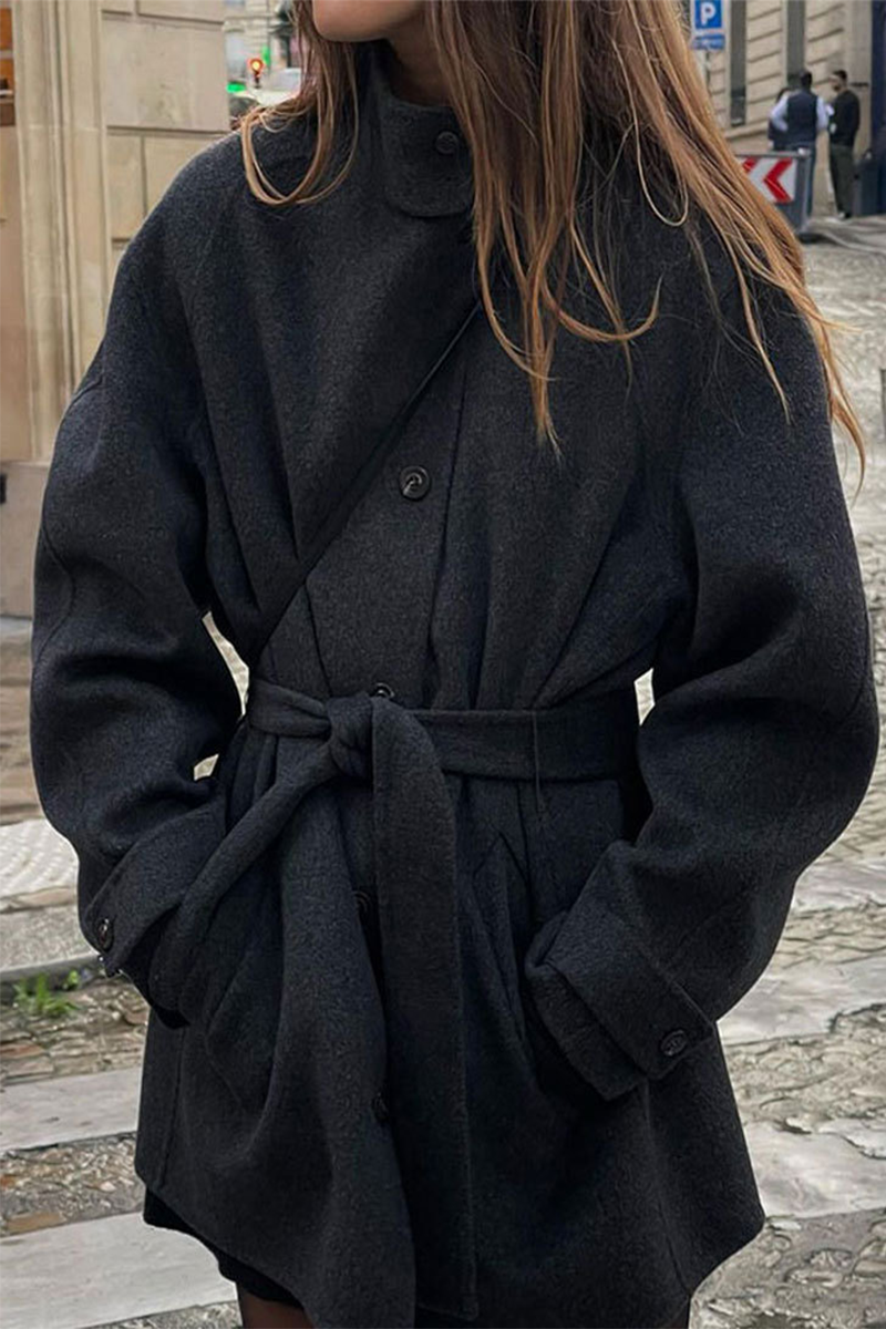 Vêtements d'extérieur décontractés, couleur unie, à lacets, à boutons, col mandarin large.