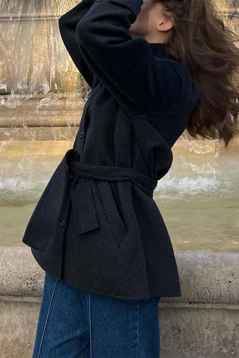 Vêtements d'extérieur décontractés, couleur unie, à lacets, à boutons, col mandarin large.