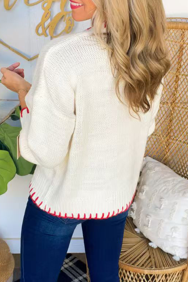 Pull en tricot à col rond avec nœud et contraste