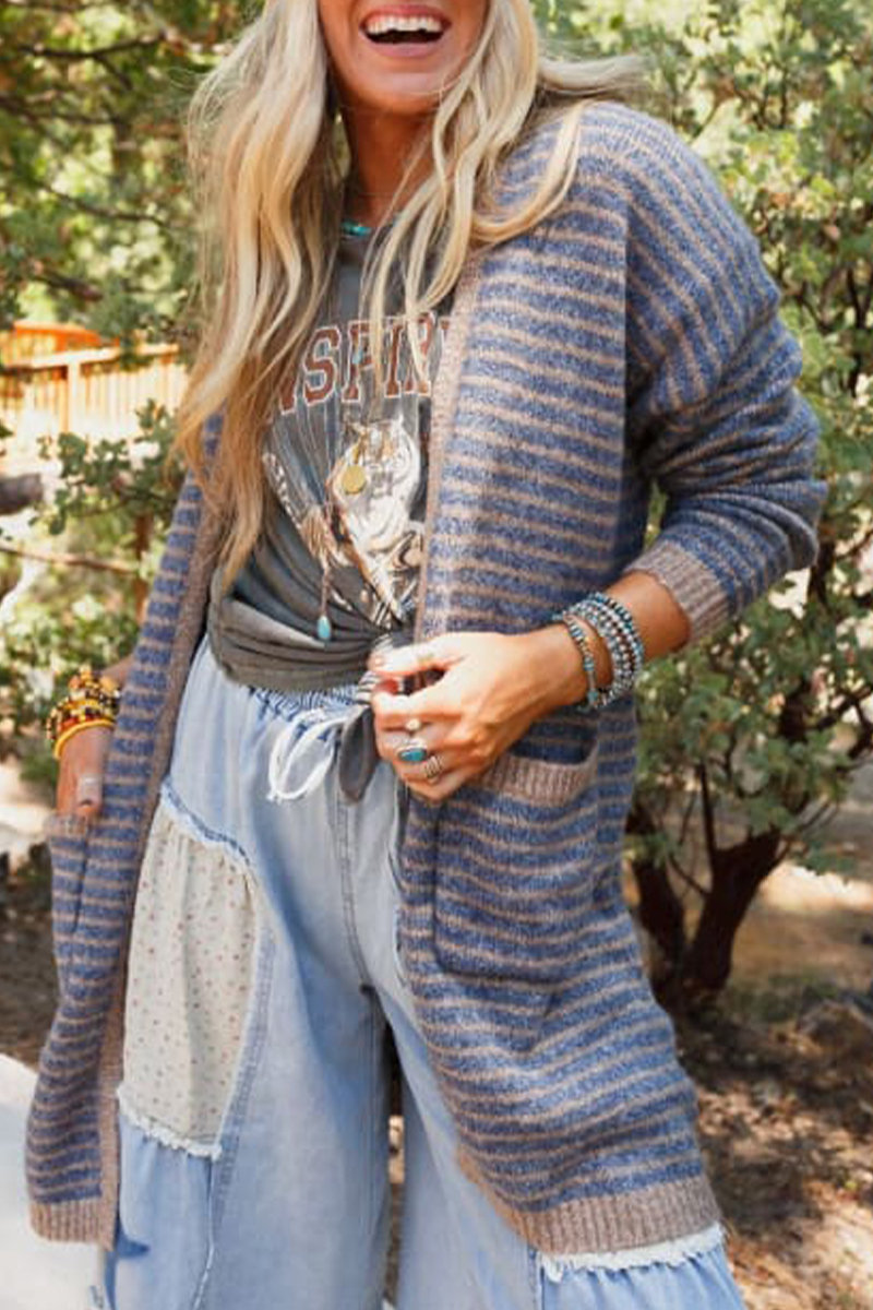 Vêtements d'extérieur décontractés à rayures, à col contrasté, avec poches et en tissu à carreaux.