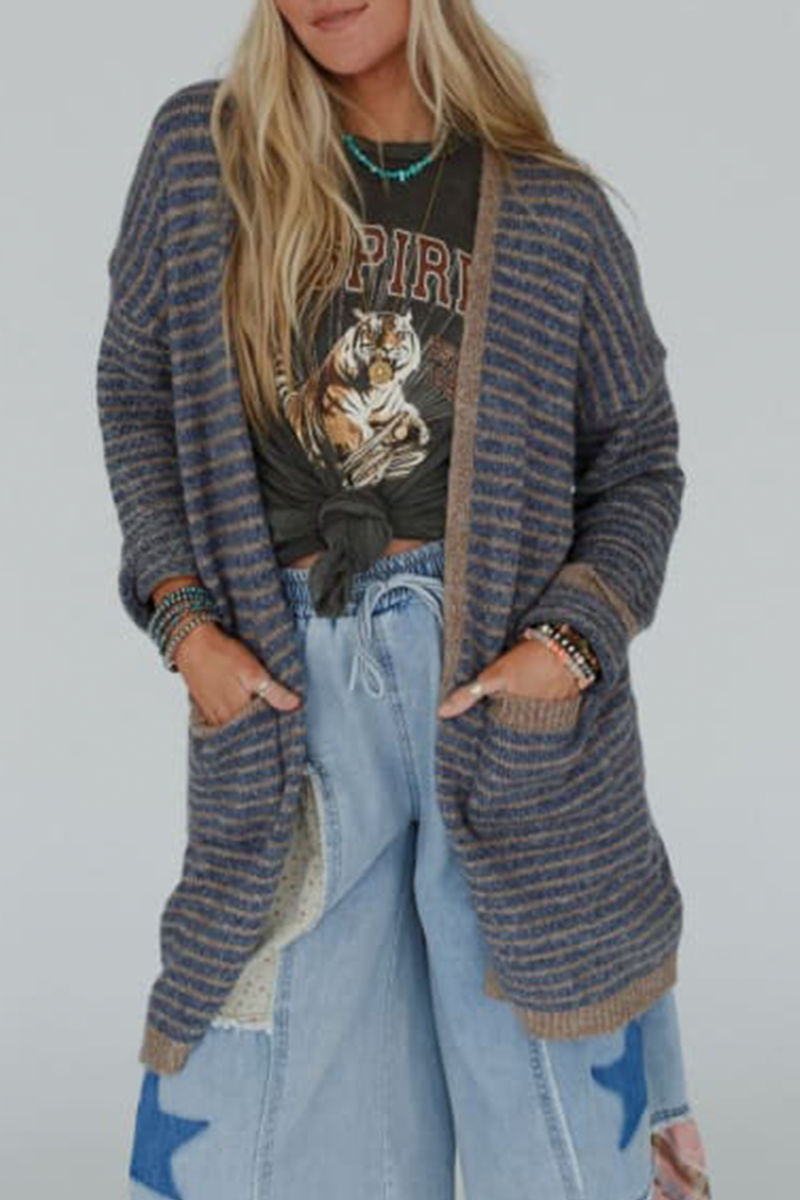 Vêtements d'extérieur décontractés à rayures, à col contrasté, avec poches et en tissu à carreaux.